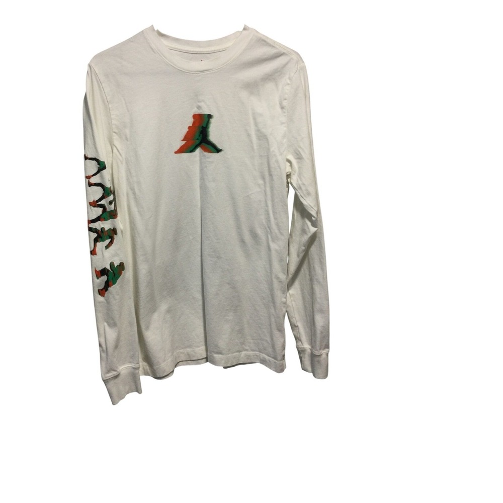 Jordan T Shirt Jumpman Long Sleeve White Graphic Print Mens M